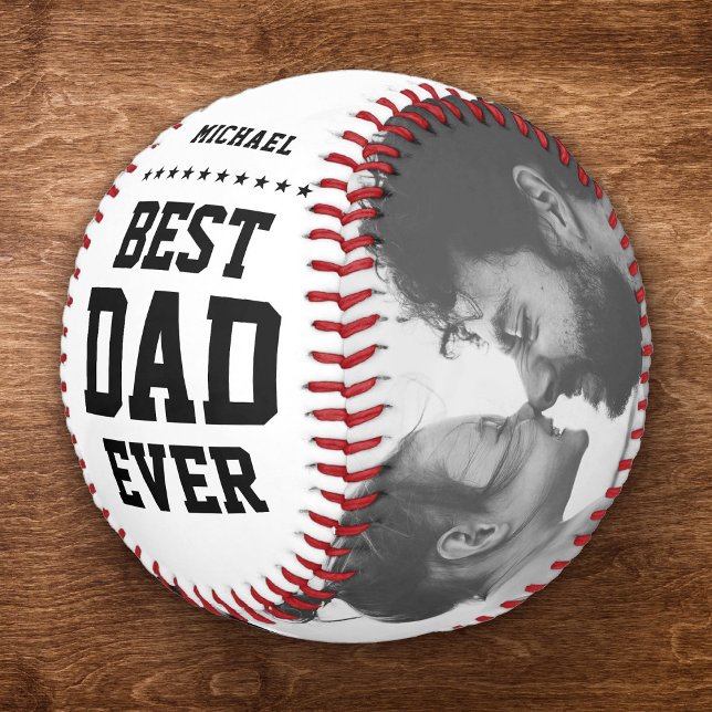 BEST DAD EVER Modern Cool Name and Message Photo Baseball (Creator Uploaded)