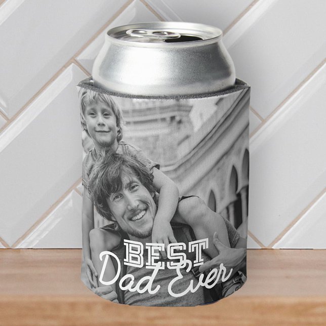 Best Dad Ever Modern Cool Stitch Custom Photo Can Cooler (Creator Uploaded)