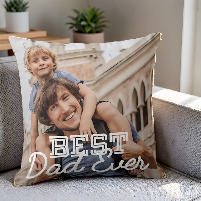 Best Dad Ever Modern Cool Stitch Custom Photo Cushion (Creator Uploaded)