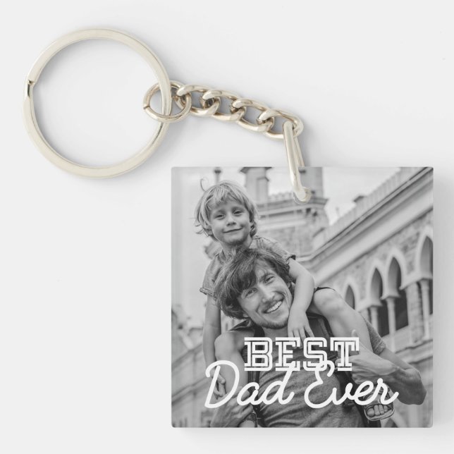 Best Dad Ever Modern Cool Stitch Custom Photo Key Ring (Front)
