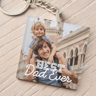Best Dad Ever Modern Cool Stitch Custom Photo Key Ring