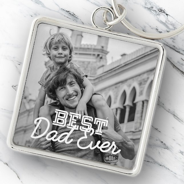 Best Dad Ever Modern Cool Stitch Custom Photo Key Ring (Creator Uploaded)