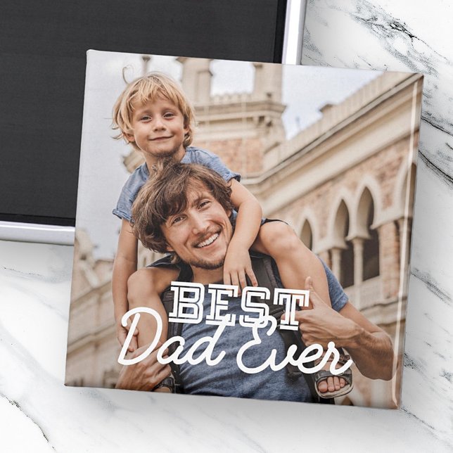 Best Dad Ever Modern Cool Stitch Custom Photo Magnet (Creator Uploaded)