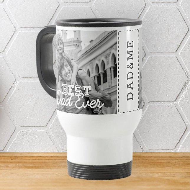 Best Dad Ever Modern Cool Stitch Custom Photo Travel Mug (Creator Uploaded)