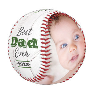 Best Dad Ever Modern Green Typography Rustic Wood Baseball