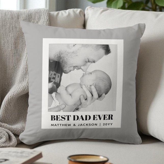 Best Dad Ever Modern Grey Minimalist Custom Photo Cushion (Creator Uploaded)