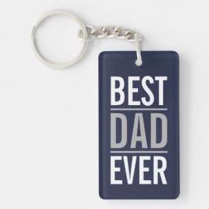 Best Dad Ever Modern Navy Blue Keychain