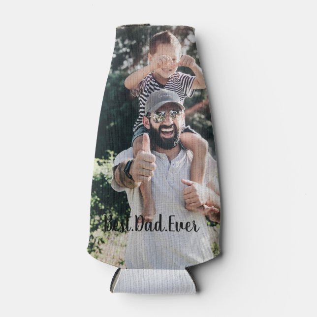 Best Dad Ever Modern Photo Collage Bottle Cooler (Front)