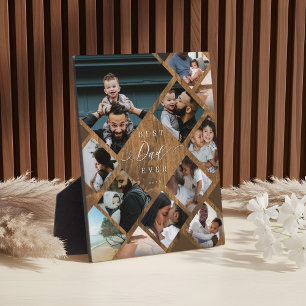 Best Dad Ever Modern Photo Collage Woodgrain Plaque