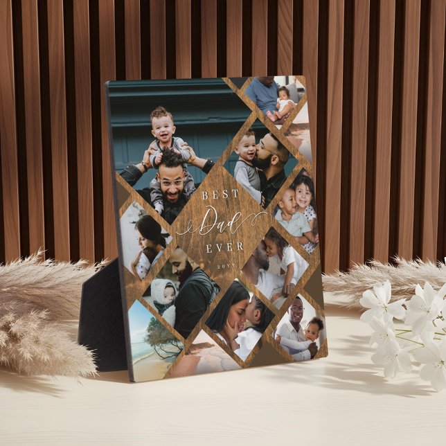 Best Dad Ever Modern Photo Collage Woodgrain Plaque (Best Dad Ever Modern Photo Collage Woodgrain Plaque)