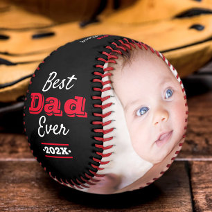 Best Dad Ever Modern Red White Typography Black Baseball
