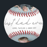 best dad ever modern script 2 photo baseball<br><div class="desc">Father's day baseball featuring modern script that says "best dad ever" with the child's name and year below. You can also add 2 pictures to this design.</div>