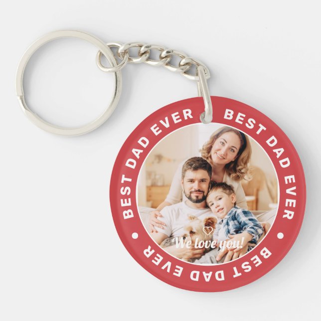Best Dad Ever Modern Simple Custom Photo Key Ring (Front)