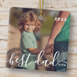 Best Dad Ever Modern Simple Playful Script Photo Ceramic Ornament<br><div class="desc">Design is composed of modern and playful script typography. Add family photo.</div>