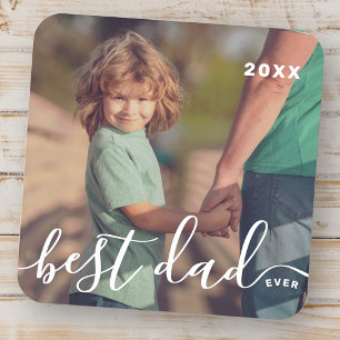 Best Dad Ever Modern Simple Playful Script Photo Coaster