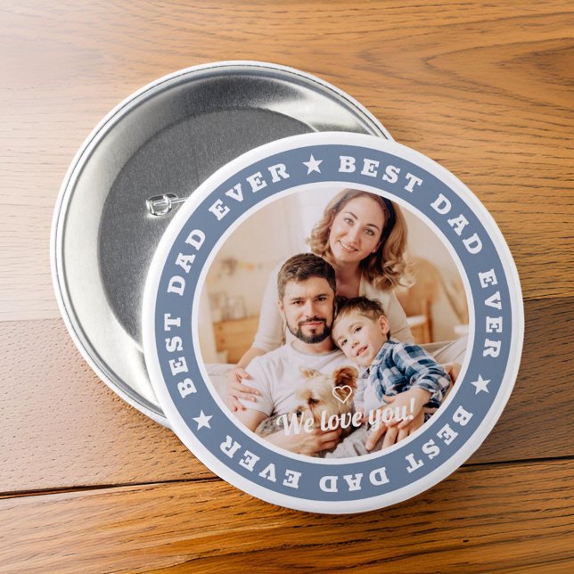 Best Dad Ever Modern Star Custom Photo 7.5 Cm Round Badge (Creator Uploaded)