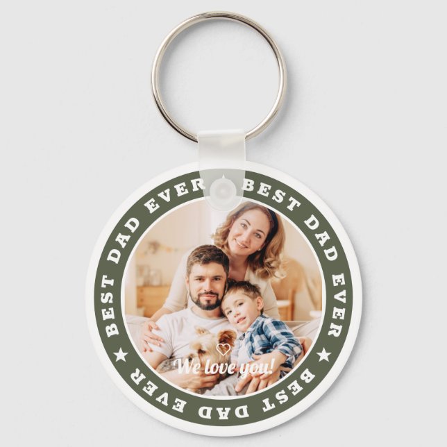 Best Dad Ever Modern Star Custom Photo Key Ring (Front)