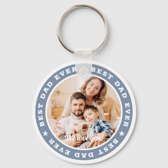 Best Dad Ever Modern Star Custom Photo Key Ring (Front)