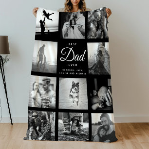 BEST DAD EVER Modern Trendy Black Father's Day Fleece Blanket