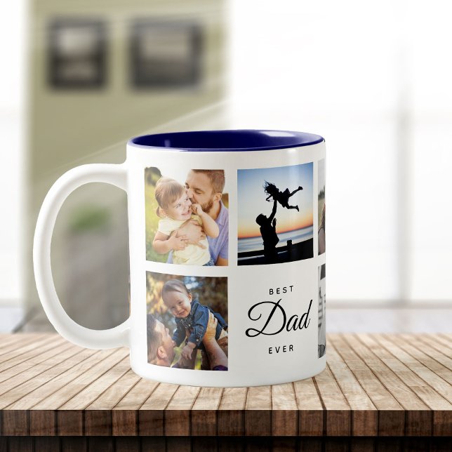 Best Dad Ever Modern Trendy Family Photo Collage Two-Tone Coffee Mug (Creator Uploaded)
