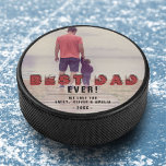 Best Dad Ever Modern Typography Full Photo Hockey Puck<br><div class="desc">Best Dad Ever Modern Typography Full Photo Hockey Puck. The text is a trendy black and red typography and overlays the full photo. Add your favourite photo and personalise the sweet message with your names and year. This modern custom and personalised hockey puck is a perfect keepsake gift for a...</div>