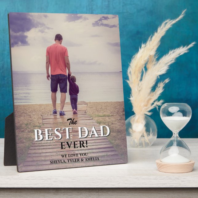 Best Dad Ever Modern Typography Full Photo Plaque (Side)