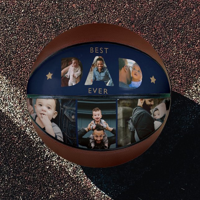 Best DAD Ever Multiple Photo Collage Navy Keepsake Basketball (Creator Uploaded)