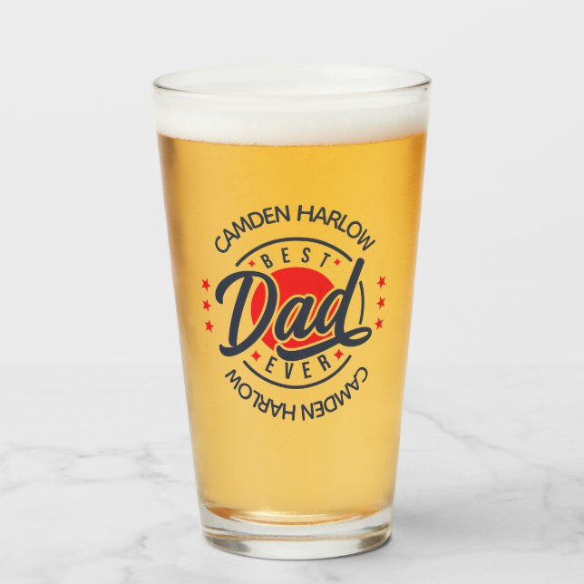 Best Dad Ever Name Red White Blue Glass (Front Filled)