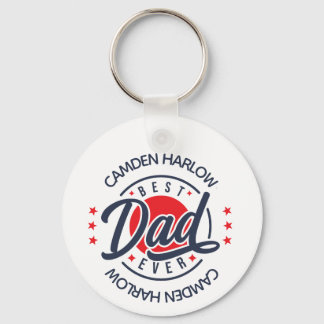 Best Dad Ever Name Red White Blue Key Ring