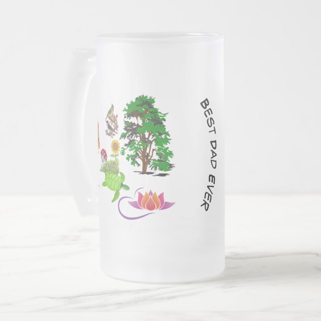Best Dad Ever Nature Greenery Lotus Bloom Frosted Glass Beer Mug (Front Left)