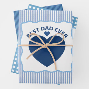 Best Dad Ever navy blue heart stripped pattern Wrapping Paper Sheet