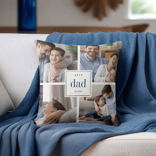 Best Dad Ever   Navy & White Kids Photo Collage Cushion