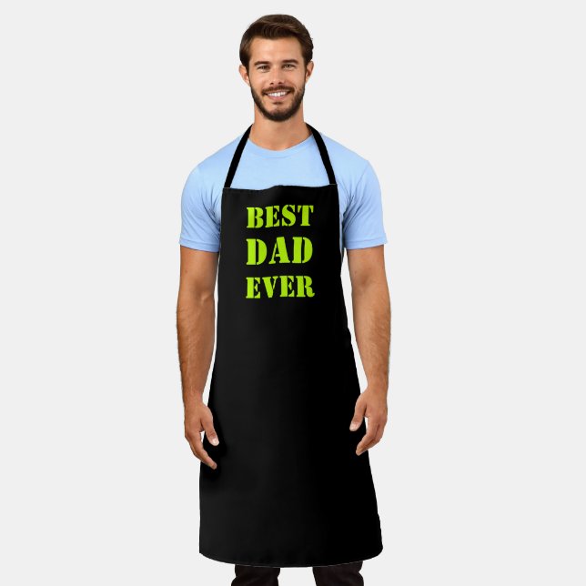 Best Dad Ever neon green black modern typography Apron (Worn)
