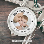 BEST DAD EVER One Photo Personalised Custom Key Ring<br><div class="desc">Easily create a personalised photo keychain for a special father with the editable title BEST DAD EVER and your custom text in your choice of colours. Makes a keepsake gift for his birthday, Father's Day or for a holiday. ASSISTANCE: For help with design modification or personalisation, colour change or transferring...</div>
