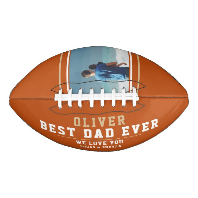 Best Dad Ever Orange Father Kid Photo Football (Front)