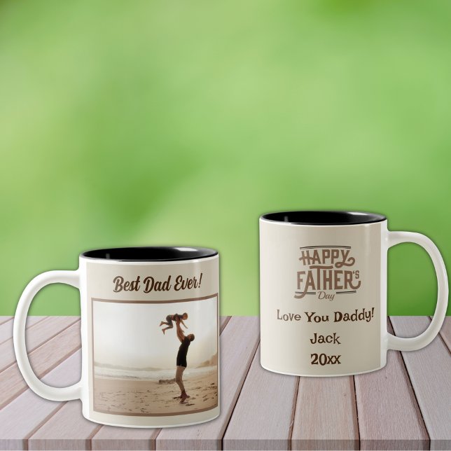 Best Dad Ever! Perfect for Father's Day! Two-Tone Coffee Mug (Personalize to add your names/dates.  Customize to change text, color or style.)