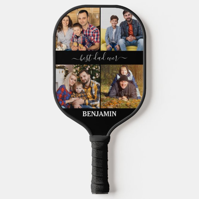 Best Dad Ever Personalised 4 Photos Father's Day Pickleball Paddle (Front)
