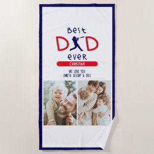 Best Dad Ever Personalised Baseball Family Photo Beach Towel