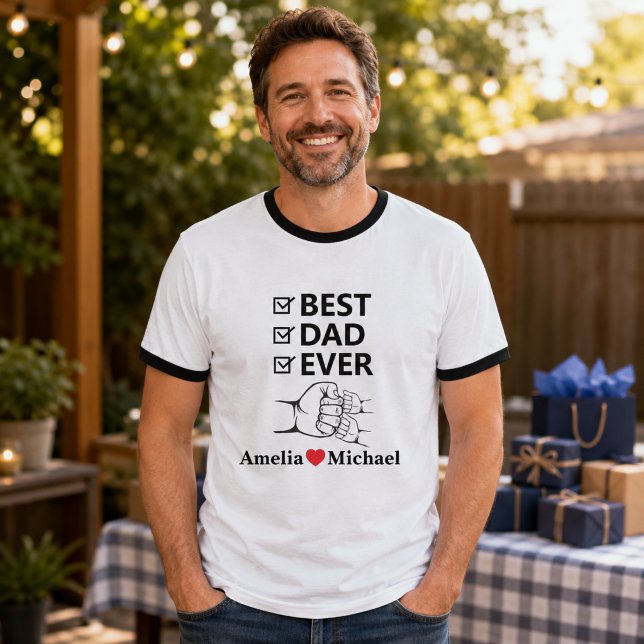Best Dad Ever Personalised Basic Ringer T-Shirt (Creator Uploaded)