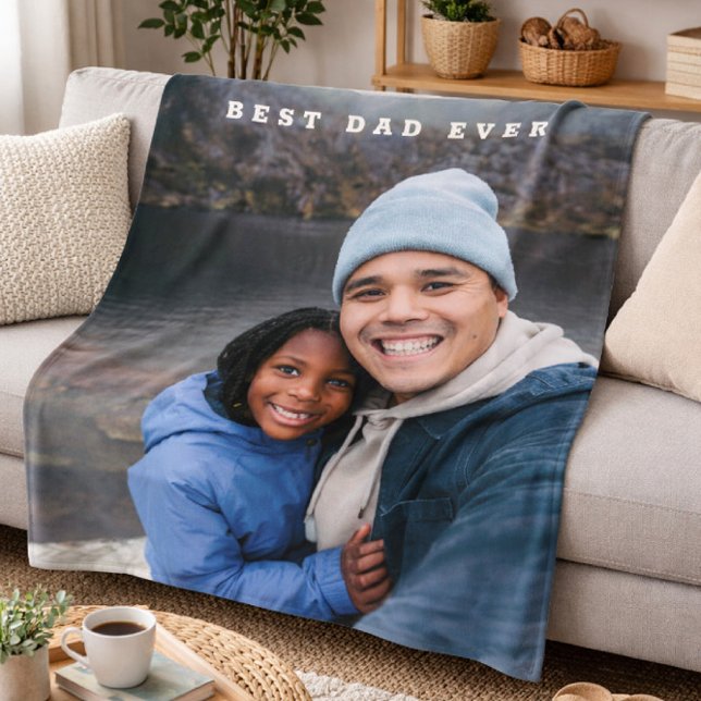 Best Dad Ever Personalised Family Photo Keepsake Fleece Blanket (Creator Uploaded)