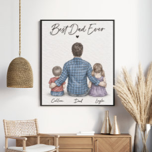 Best Dad Ever Personalised Father & Kids Portrait Poster