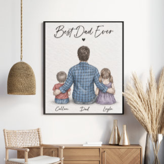 Best Dad Ever Personalised Father & Kids Portrait Poster