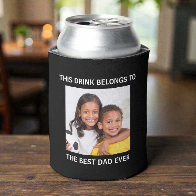 Best Dad Ever Personalised Photo Black Can Cooler (Best Dad Ever Personalized Photo Black Can Cooler)