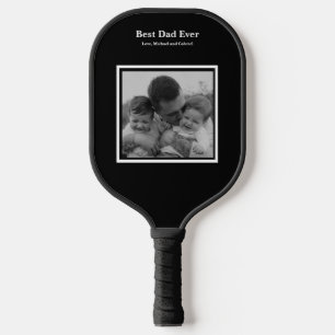 Best Dad Ever personalised photo black Pickleball Paddle