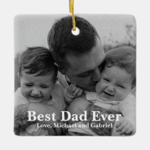Best Dad Ever personalised photo Christmas Ceramic Ornament
