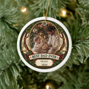 Best Dad Ever Personalised Photo Christmas Ceramic Tree Decoration
