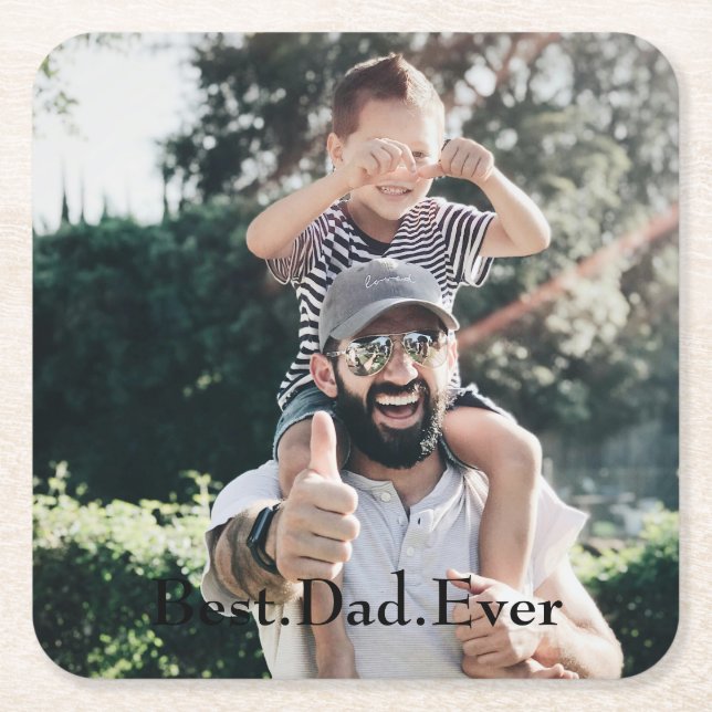 Best Dad Ever Personalised Photo Father's Day Square Paper Coaster (Front)