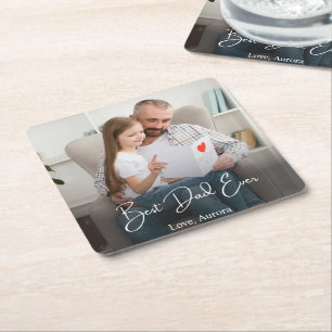 Best Dad Ever Personalised Photo Square Paper Coaster