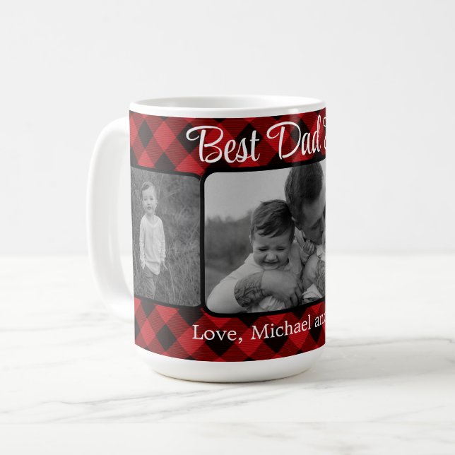 Best Dad ever personalised red Plaid pattern Coffee Mug (Front Left)