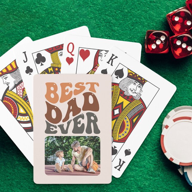 Best Dad Ever Photo and Groovy Retro Typography Playing Cards (Creator Uploaded)